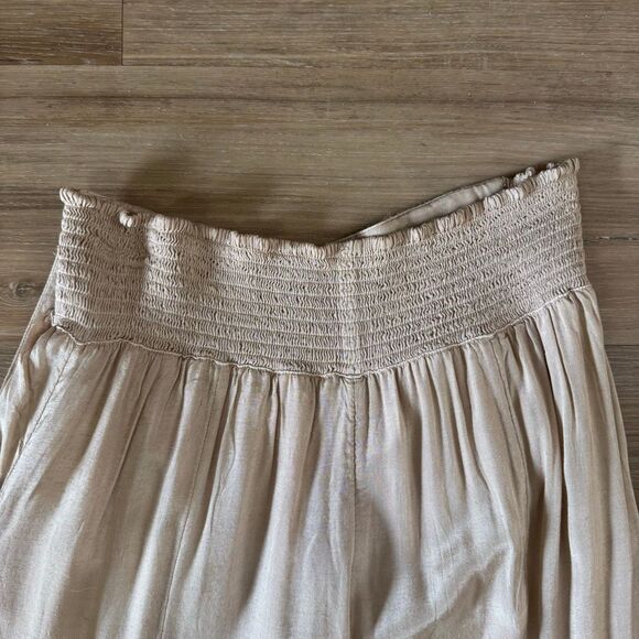 Free People Rock & Frill Mid Rise Tiered Wide Leg Tan Ruffled Pants Sz XS Comfy